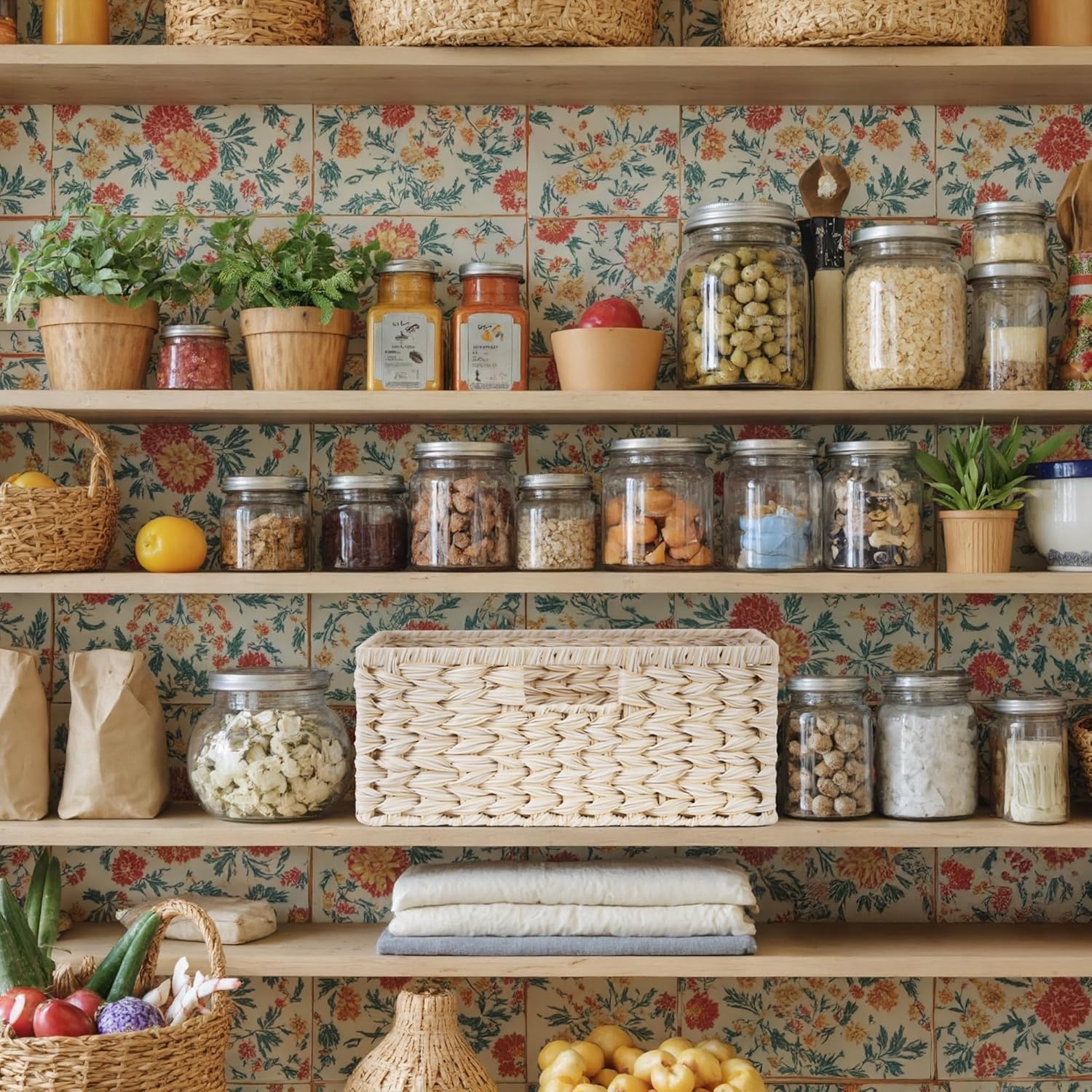 image:imageGRANNY SAYS Wicker Storage Baskets for Shelves Wicker Baskets for Organizing Waterproof Woven Basket for Pantry Rectangle Basket for Shelf Brown 2PackButter Milk
