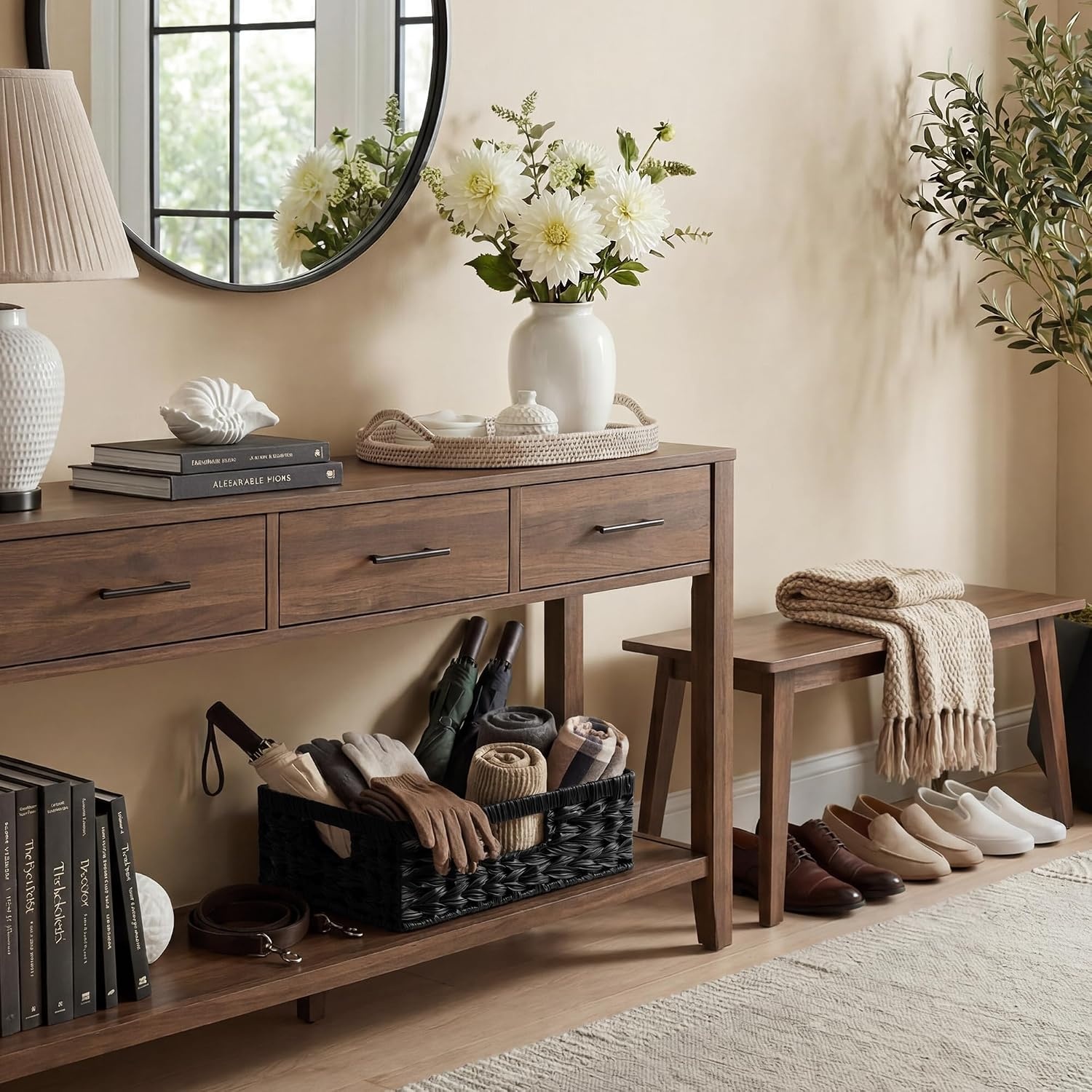 image:imageGRANNY SAYS Wicker Storage Baskets for Shelves Wicker Baskets for Organizing Waterproof Woven Basket for Pantry Rectangle Basket for Shelf Brown 2PackBlack
