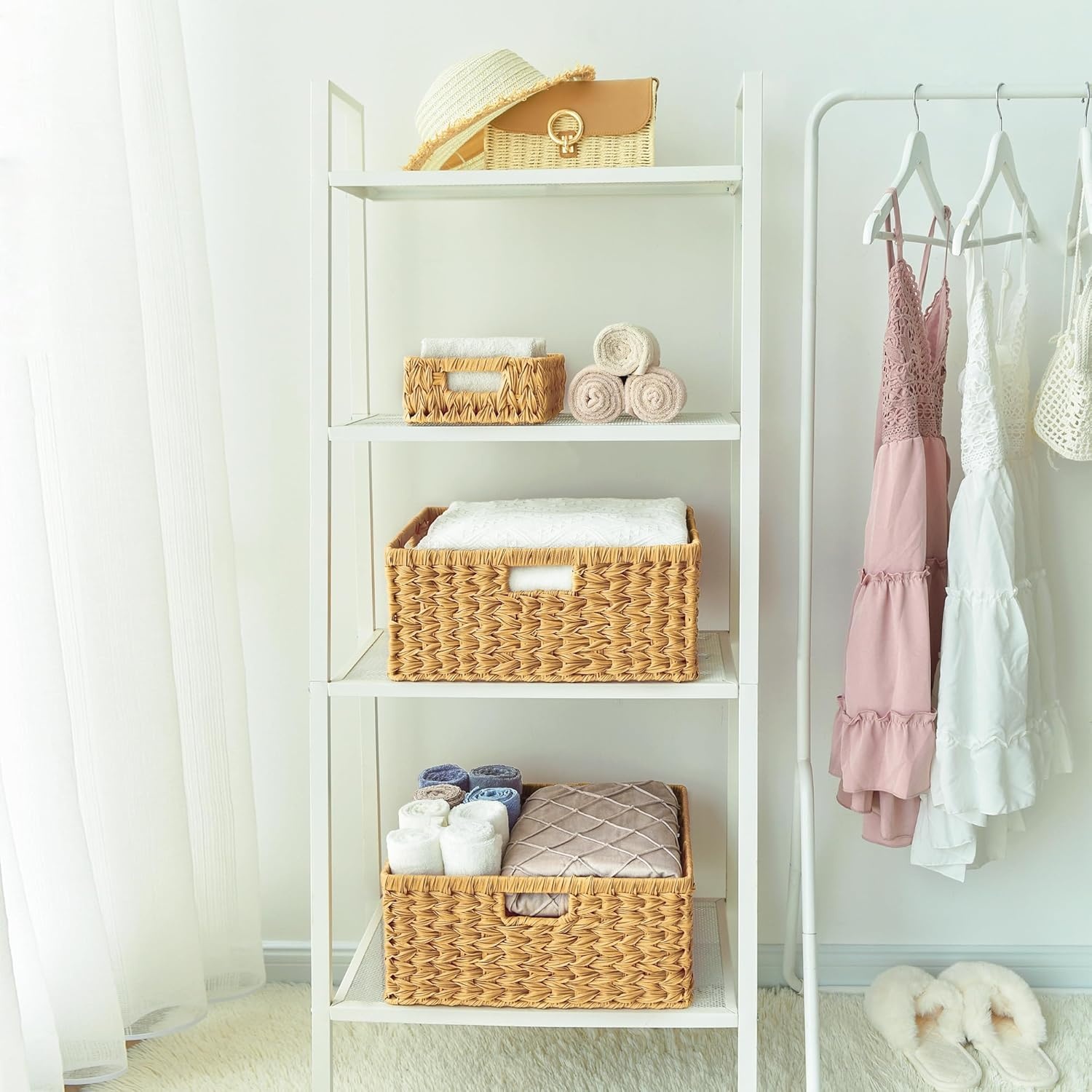 image:imageGRANNY SAYS Wicker Storage Baskets for Shelves Wicker Baskets for Organizing Waterproof Woven Basket for Pantry Rectangle Basket for Shelf Brown 2PackNatural