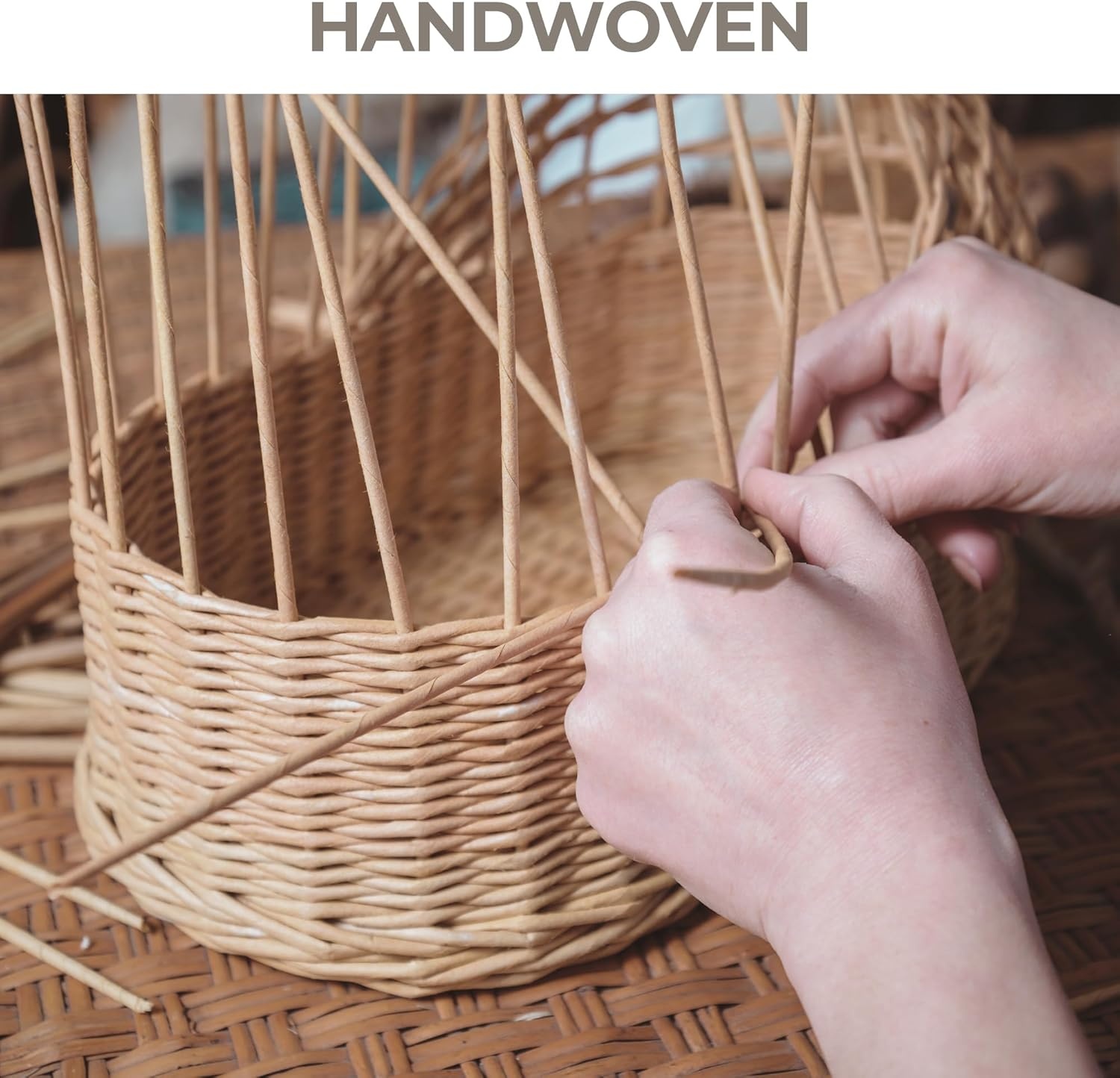 image:imageGRANNY SAYS Wicker Storage Baskets for Shelves Wicker Baskets for Organizing Waterproof Woven Basket for Pantry Rectangle Basket for Shelf Brown 2PackButter Milk