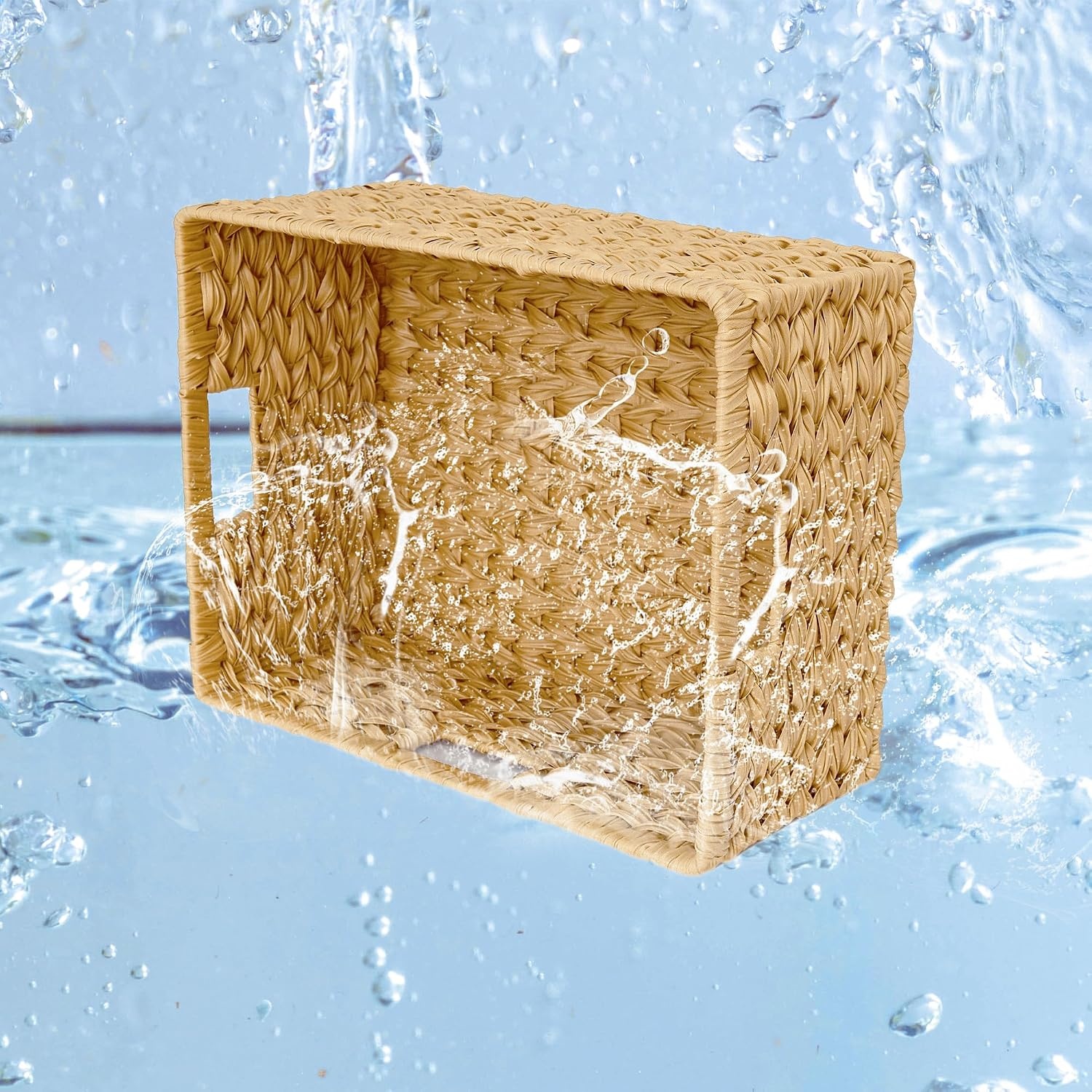 image:imageGRANNY SAYS Wicker Storage Baskets for Shelves Wicker Baskets for Organizing Waterproof Woven Basket for Pantry Rectangle Basket for Shelf Brown 2PackNatural