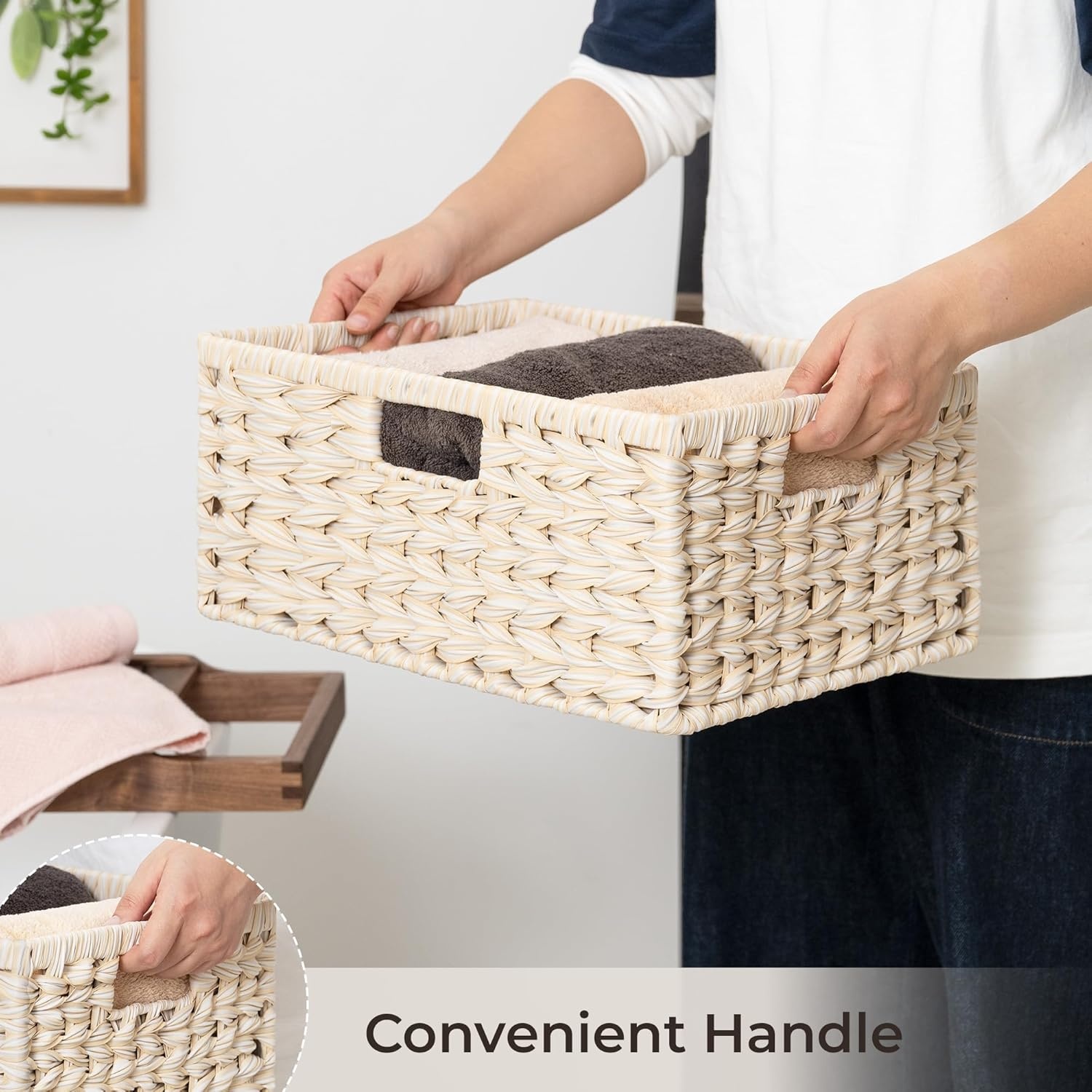 image:imageGRANNY SAYS Wicker Storage Baskets for Shelves Wicker Baskets for Organizing Waterproof Woven Basket for Pantry Rectangle Basket for Shelf Brown 2PackButter Milk