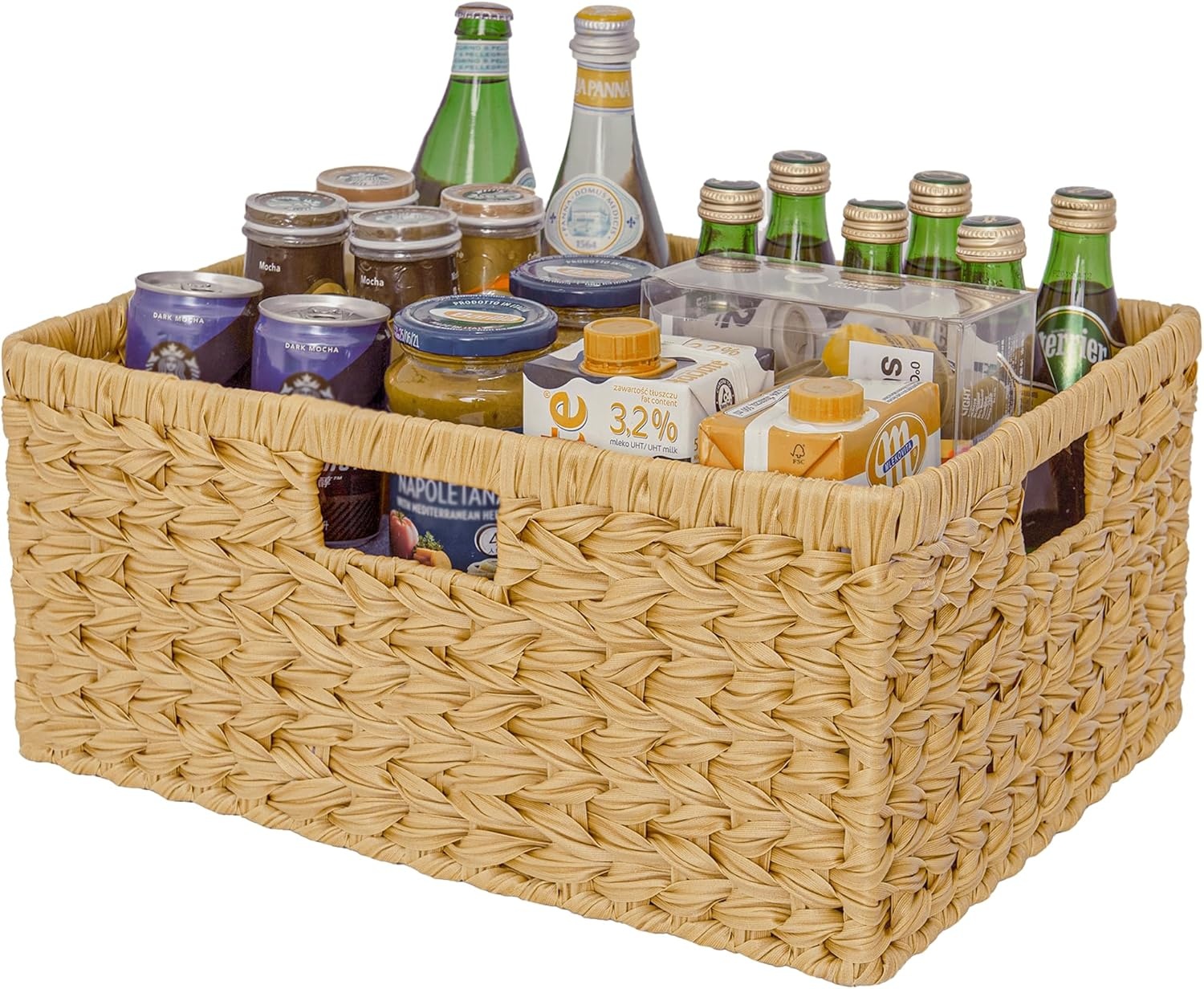 image:imageGRANNY SAYS Wicker Storage Baskets for Shelves Wicker Baskets for Organizing Waterproof Woven Basket for Pantry Rectangle Basket for Shelf Brown 2PackNatural