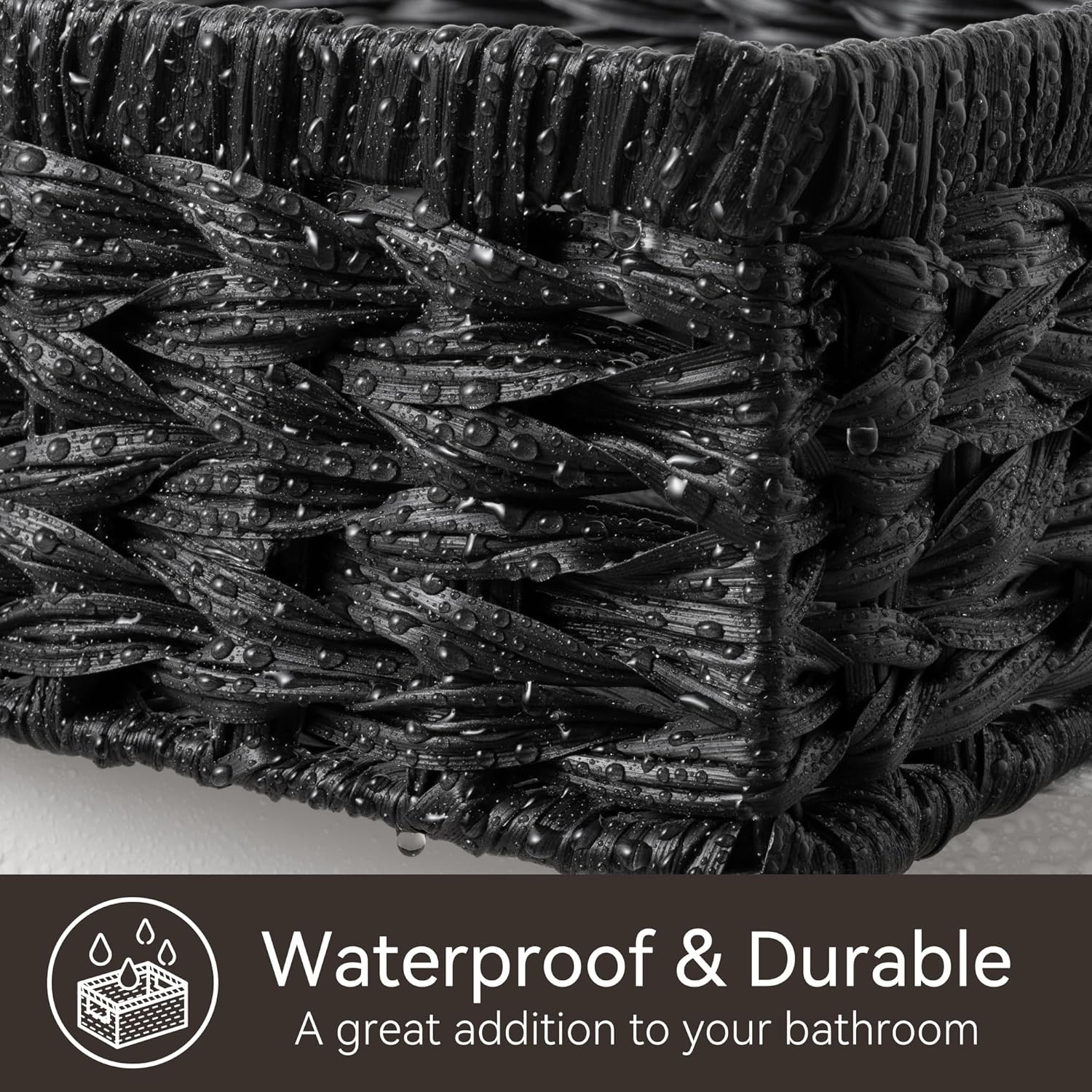 image:imageGRANNY SAYS Wicker Storage Baskets for Shelves Wicker Baskets for Organizing Waterproof Woven Basket for Pantry Rectangle Basket for Shelf Brown 2PackBlack