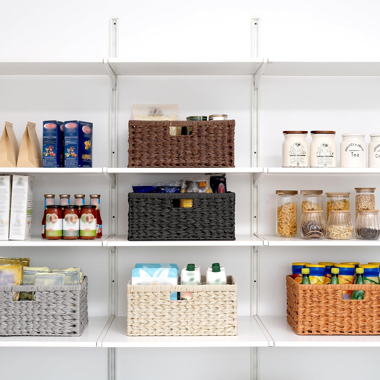 image:imageGRANNY SAYS Wicker Storage Baskets for Shelves Wicker Baskets for Organizing Waterproof Woven Basket for Pantry Rectangle Basket for Shelf Brown 2PackBlack