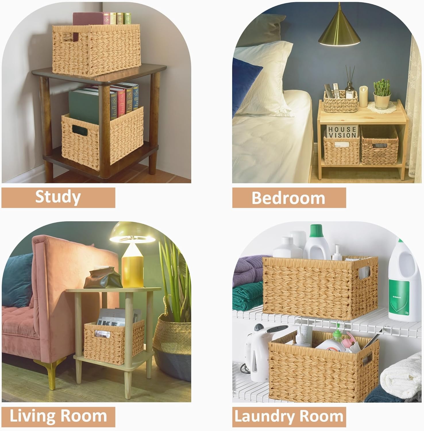 image:imageGRANNY SAYS Wicker Storage Baskets for Shelves Wicker Baskets for Organizing Waterproof Woven Basket for Pantry Rectangle Basket for Shelf Brown 2PackNatural