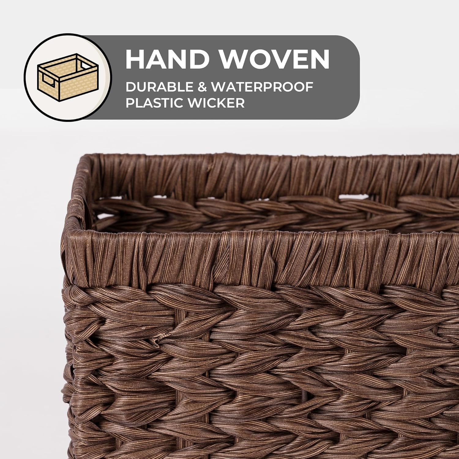 image:imageGRANNY SAYS Wicker Storage Baskets for Shelves Wicker Baskets for Organizing Waterproof Woven Basket for Pantry Rectangle Basket for Shelf Brown 2PackBrown