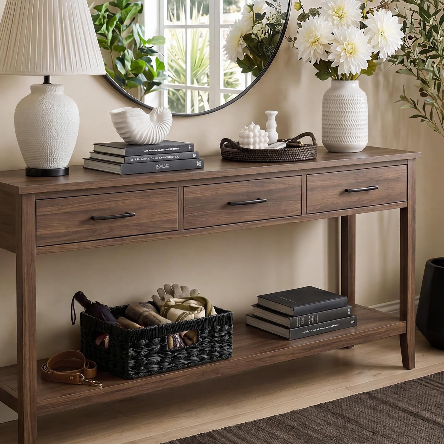 image:imageGRANNY SAYS Wicker Storage Baskets for Shelves Wicker Baskets for Organizing Waterproof Woven Basket for Pantry Rectangle Basket for Shelf Brown 2PackBlack