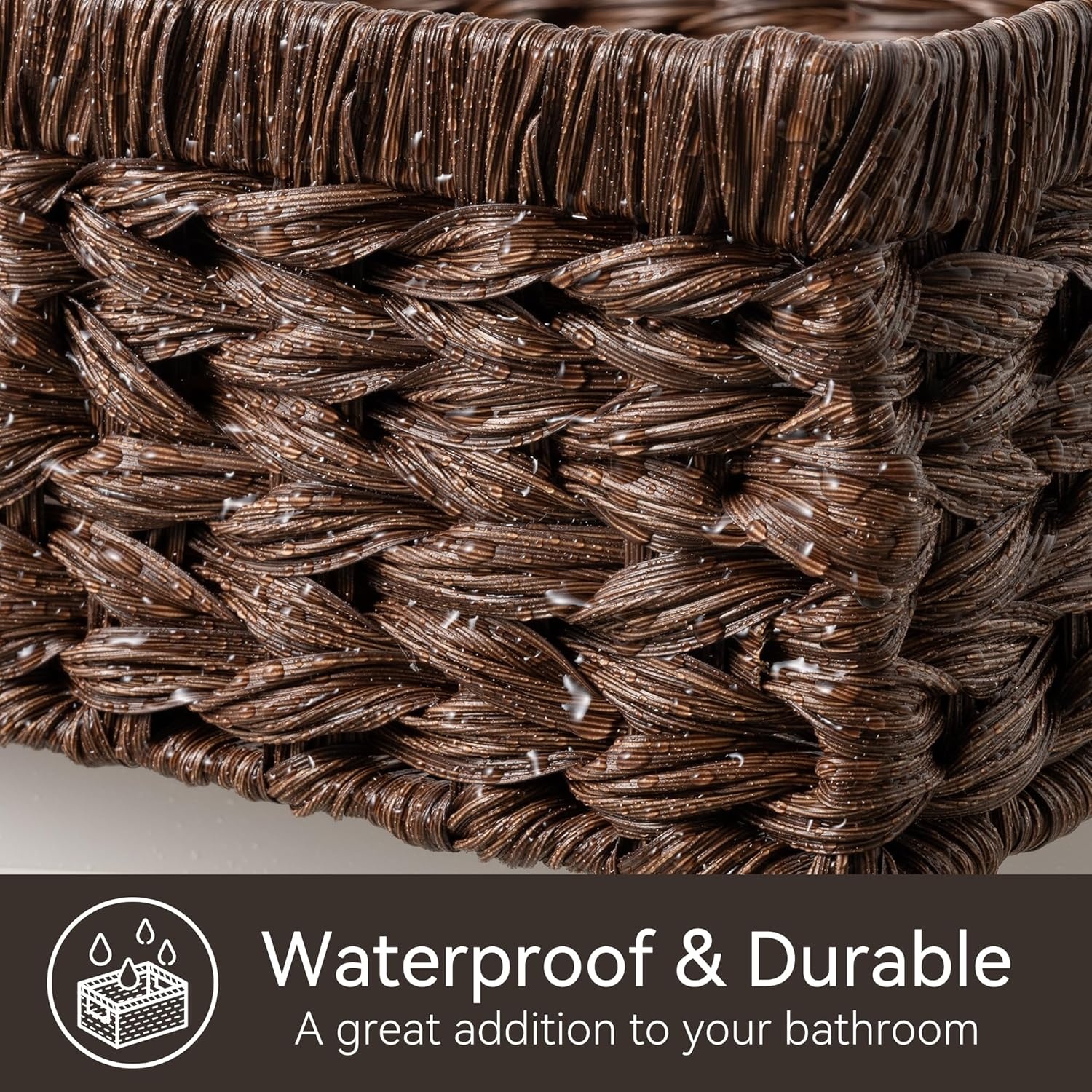 image:imageGRANNY SAYS Wicker Storage Baskets for Shelves Wicker Baskets for Organizing Waterproof Woven Basket for Pantry Rectangle Basket for Shelf Brown 2PackBrown