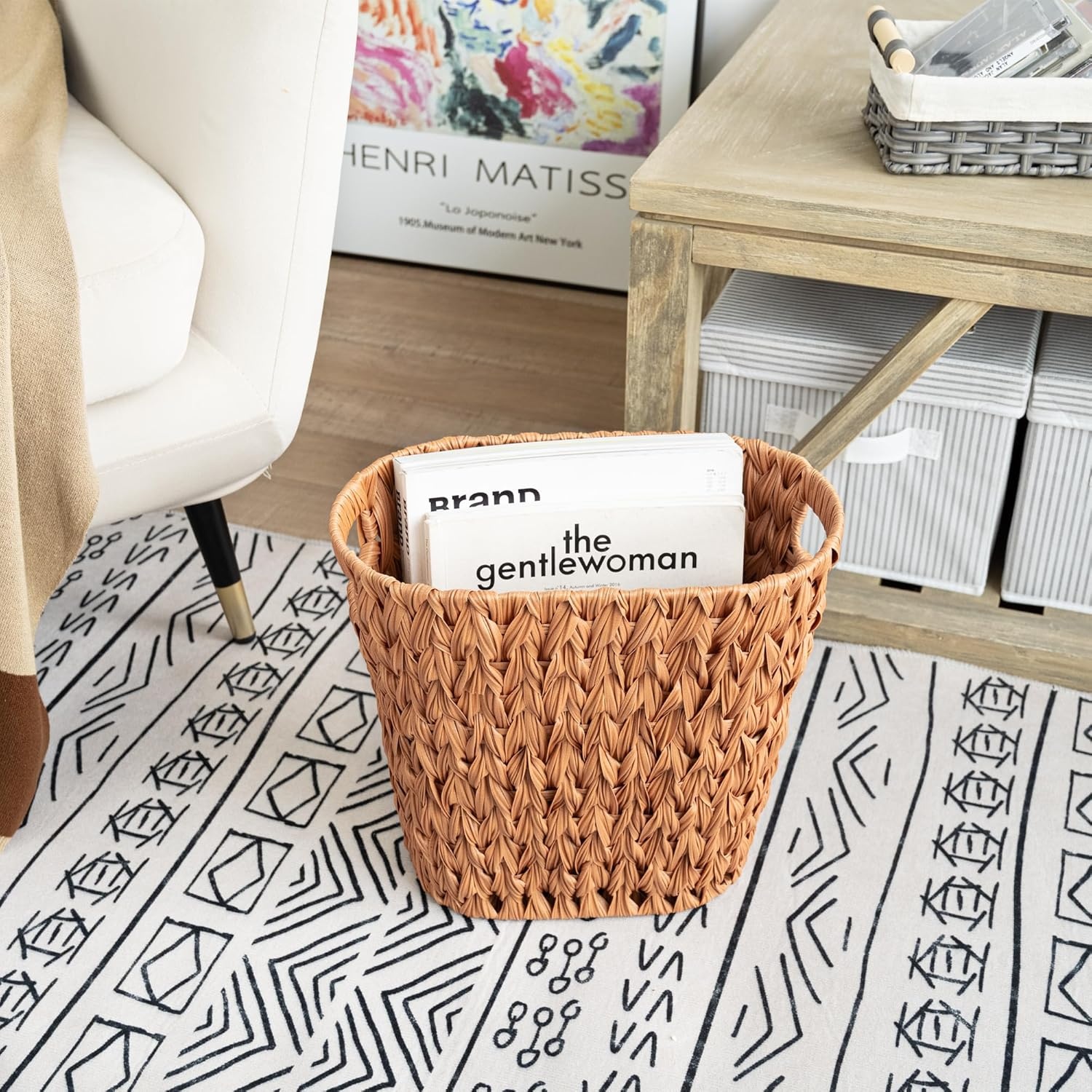 image:imageGRANNY SAYS Wicker Trash Can Waterproof Bathroom Trash Can Wicker Waste Basket for Bathroom Decorative Boho Waste Basket for Bedroom Office 15 Liters4 GallonsCaramel Orange