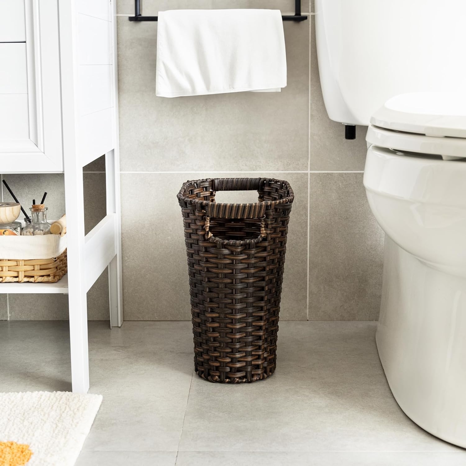 image:imageGRANNY SAYS Wicker Trash Can Waterproof Bathroom Trash Can Wicker Waste Basket for Bathroom Decorative Boho Waste Basket for Bedroom Office 15 Liters4 GallonsDark Brown