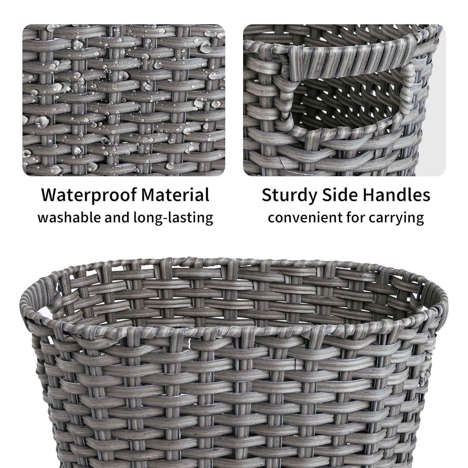 image:imageGRANNY SAYS Wicker Trash Can Waterproof Bathroom Trash Can Wicker Waste Basket for Bathroom Decorative Boho Waste Basket for Bedroom Office 15 Liters4 GallonsDark Gray