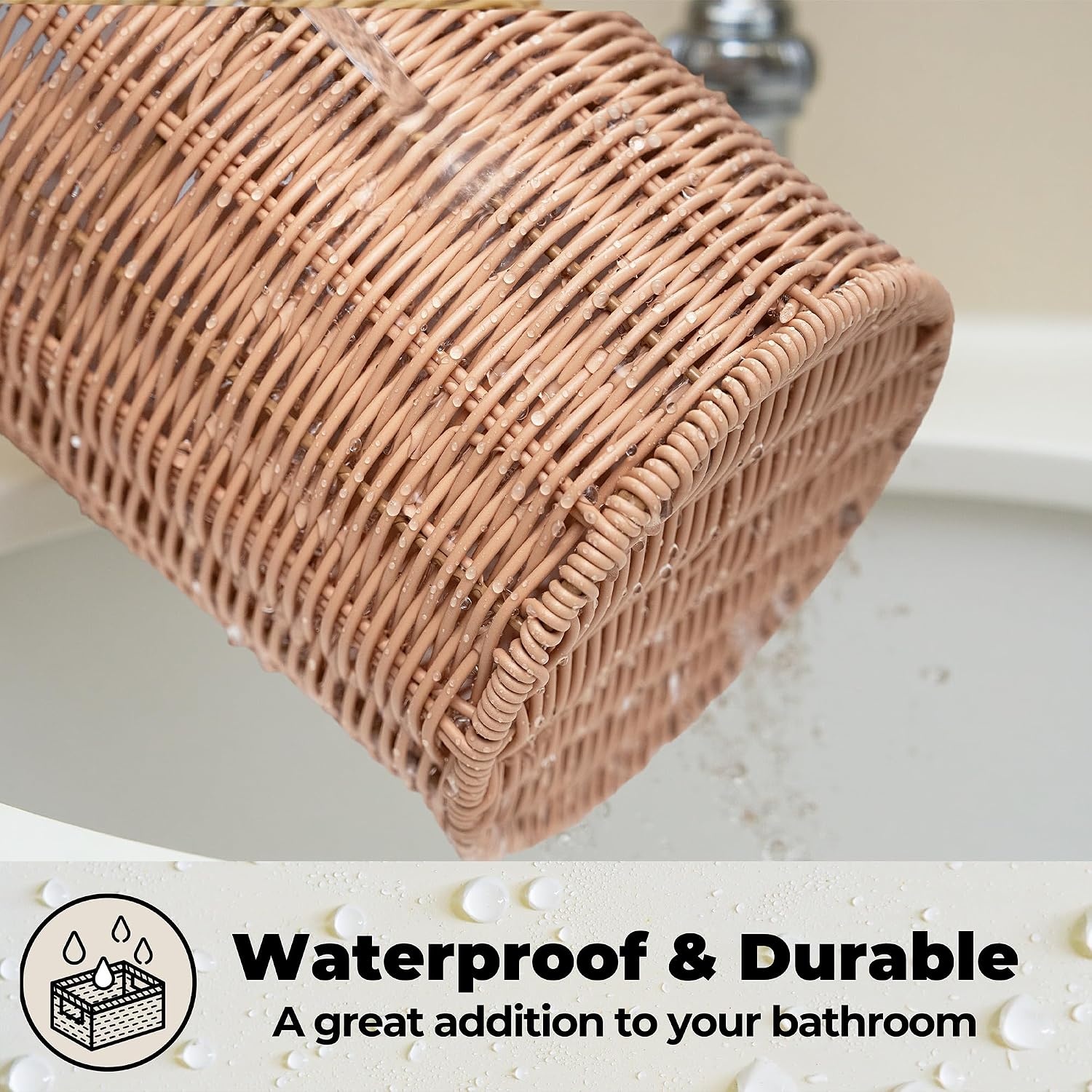 image:imageGRANNY SAYS Wicker Trash Can Waterproof Bathroom Trash Can Wicker Waste Basket for Bathroom Decorative Boho Waste Basket for Bedroom Office 15 Liters4 GallonsNude Color