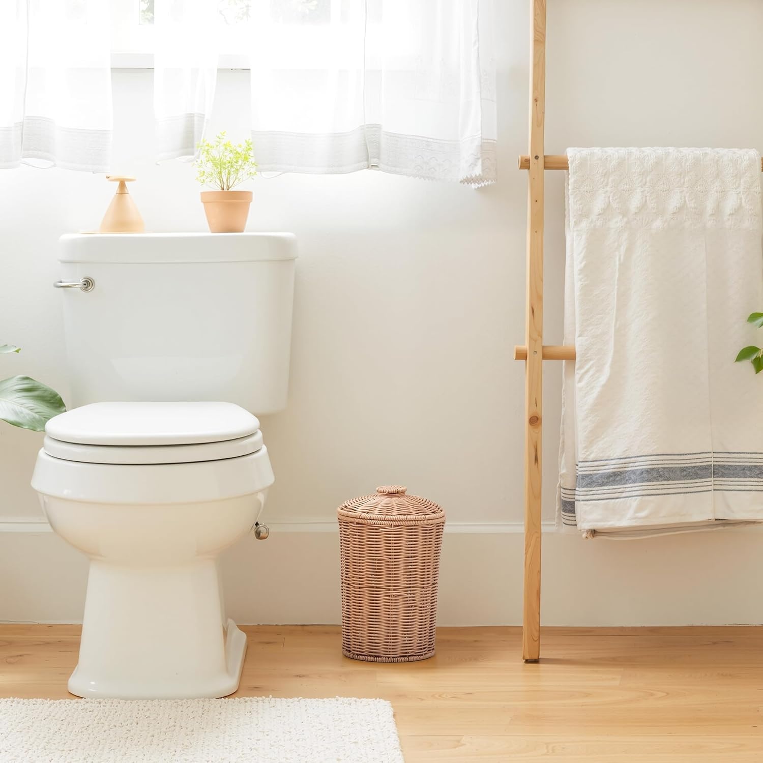 image:imageGRANNY SAYS Wicker Trash Can Waterproof Bathroom Trash Can Wicker Waste Basket for Bathroom Decorative Boho Waste Basket for Bedroom Office 15 Liters4 GallonsNude Color