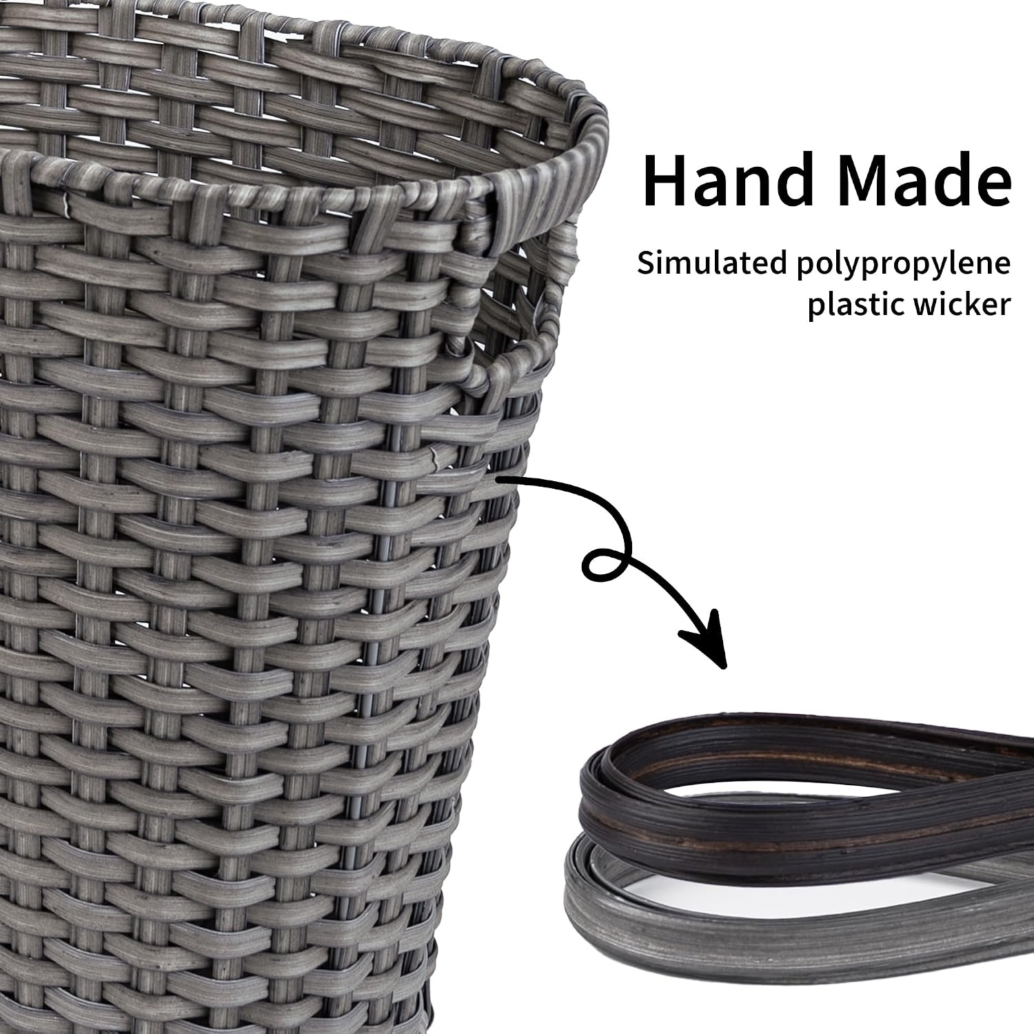 image:imageGRANNY SAYS Wicker Trash Can Waterproof Bathroom Trash Can Wicker Waste Basket for Bathroom Decorative Boho Waste Basket for Bedroom Office 15 Liters4 GallonsDark Gray