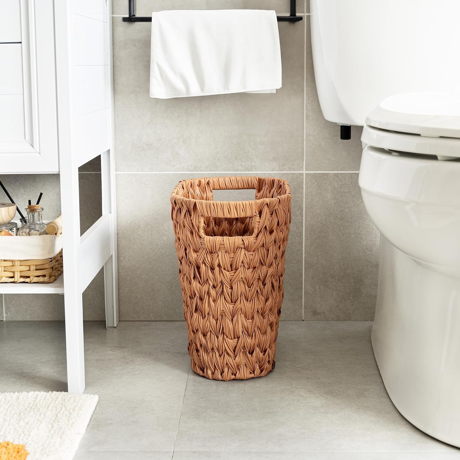 image:imageGRANNY SAYS Wicker Trash Can Waterproof Bathroom Trash Can Wicker Waste Basket for Bathroom Decorative Boho Waste Basket for Bedroom Office 15 Liters4 GallonsCaramel Orange