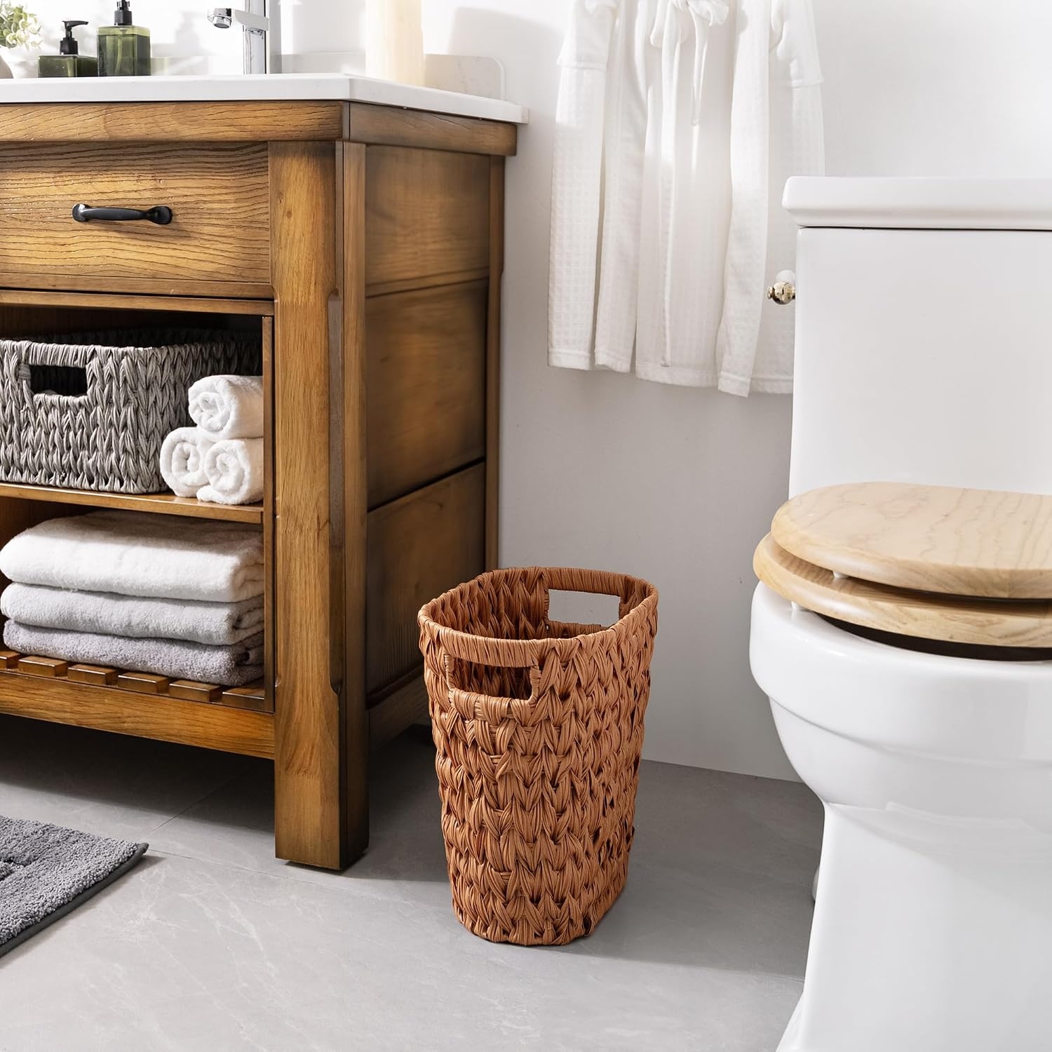 image:imageGRANNY SAYS Wicker Trash Can Waterproof Bathroom Trash Can Wicker Waste Basket for Bathroom Decorative Boho Waste Basket for Bedroom Office 15 Liters4 GallonsCaramel Orange