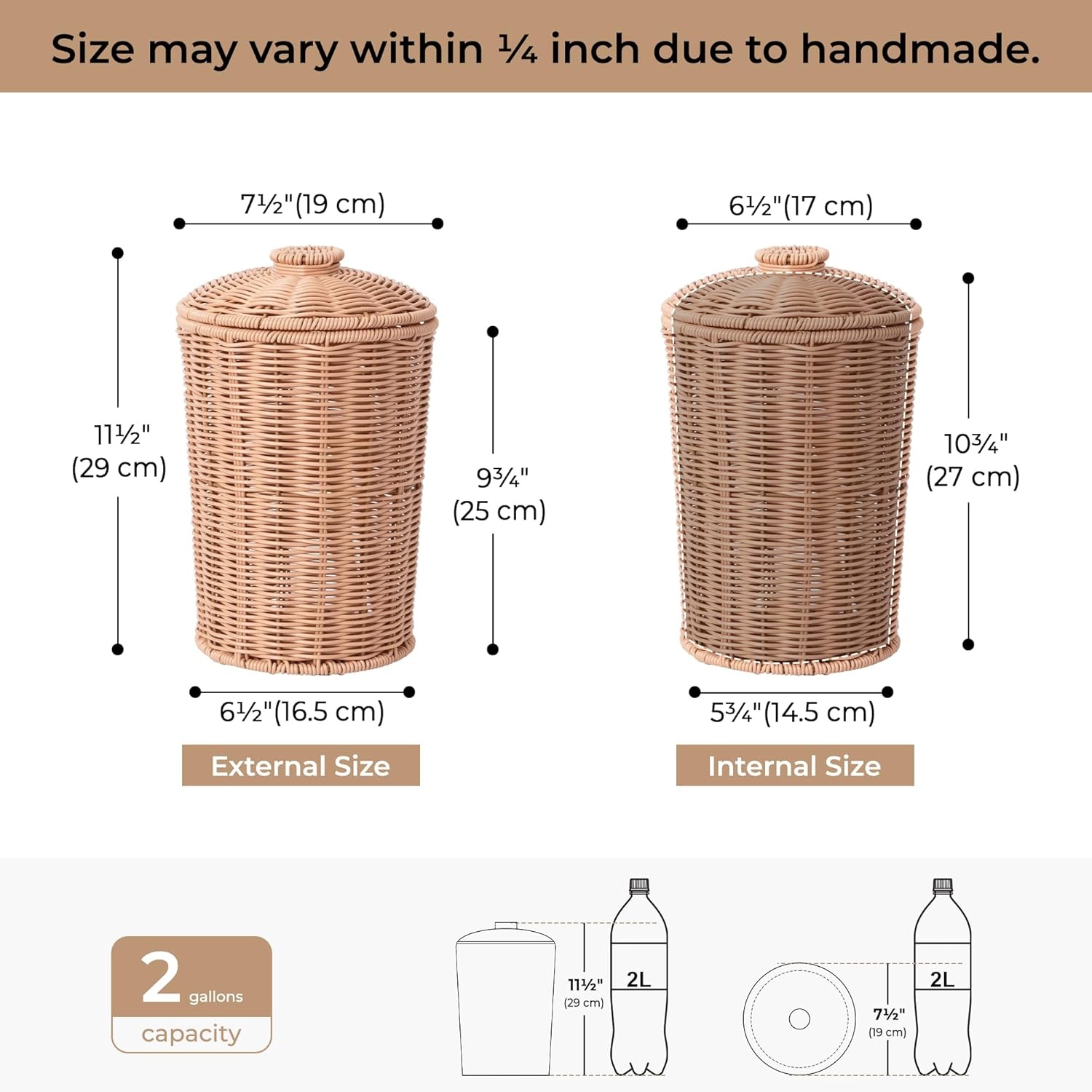 image:imageGRANNY SAYS Wicker Trash Can Waterproof Bathroom Trash Can Wicker Waste Basket for Bathroom Decorative Boho Waste Basket for Bedroom Office 15 Liters4 GallonsNude Color