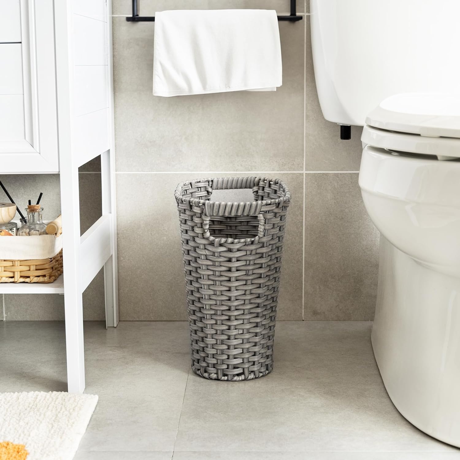 image:imageGRANNY SAYS Wicker Trash Can Waterproof Bathroom Trash Can Wicker Waste Basket for Bathroom Decorative Boho Waste Basket for Bedroom Office 15 Liters4 GallonsDark Gray