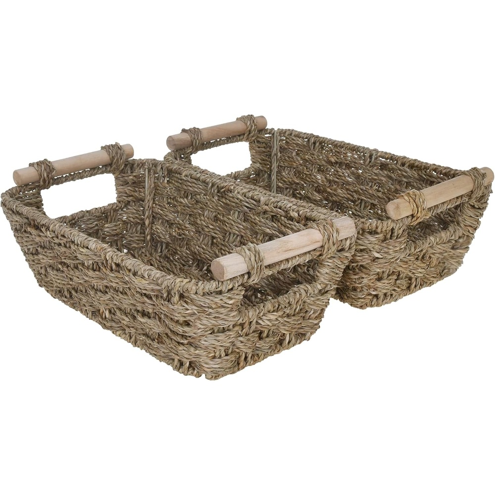 image:imageGRANNY SAYS 2Pack Wicker Storage Baskets Large Baskets with Handles Wicker Baskets for Shelves Waterproof Woven Basket for Organizing BrownNatural Seagrass