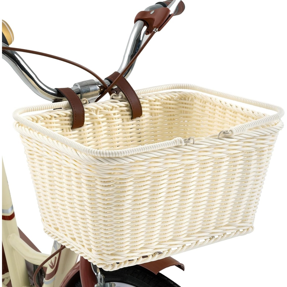 image:imageGRANNY SAYS Bike Basket Wicker Basket for Bike HandWoven Bicycle Basket Detachable Wicker Front Handlebar Bike BasketCreamy White