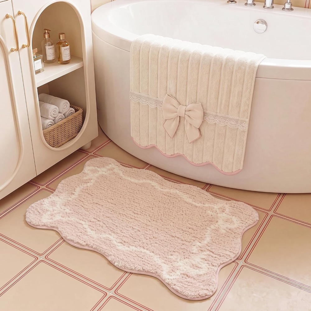 image:imageGRANNY SAYS Checkered Pink Bathroom Rugs Decor 24 x 16 Fluffy Rug Absorbent Microfiber Ultra Soft Bath Mat Washable NonSlip Bath Mats for Bathroom Cute Floor Mat for Tub Shower BedroomBow