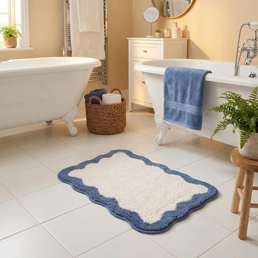 image:imageGRANNY SAYS Checkered Pink Bathroom Rugs Decor 24 x 16 Fluffy Rug Absorbent Microfiber Ultra Soft Bath Mat Washable NonSlip Bath Mats for Bathroom Cute Floor Mat for Tub Shower BedroomDeep Bluewave