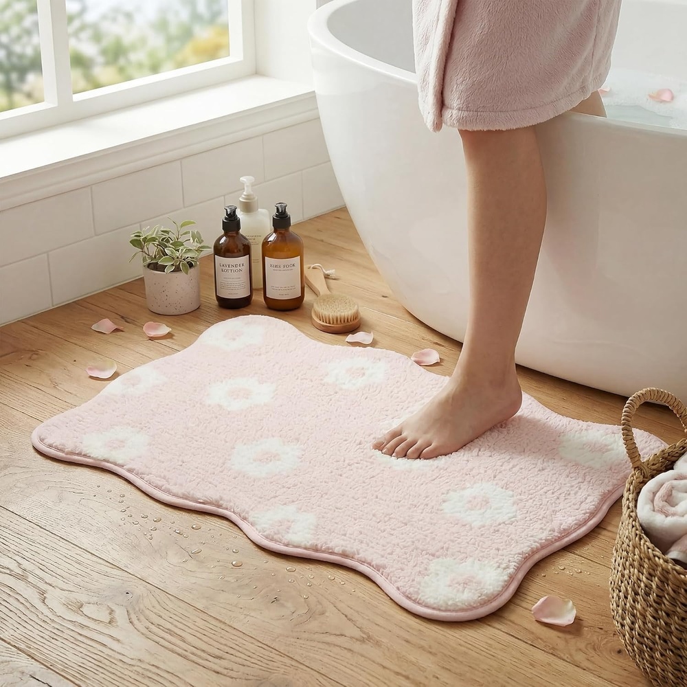 image:imageGRANNY SAYS Checkered Pink Bathroom Rugs Decor 24 x 16 Fluffy Rug Absorbent Microfiber Ultra Soft Bath Mat Washable NonSlip Bath Mats for Bathroom Cute Floor Mat for Tub Shower BedroomPinkcute Floral