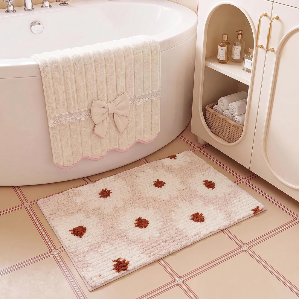 image:imageGRANNY SAYS Checkered Pink Bathroom Rugs Decor 24 x 16 Fluffy Rug Absorbent Microfiber Ultra Soft Bath Mat Washable NonSlip Bath Mats for Bathroom Cute Floor Mat for Tub Shower BedroomPink Daisy