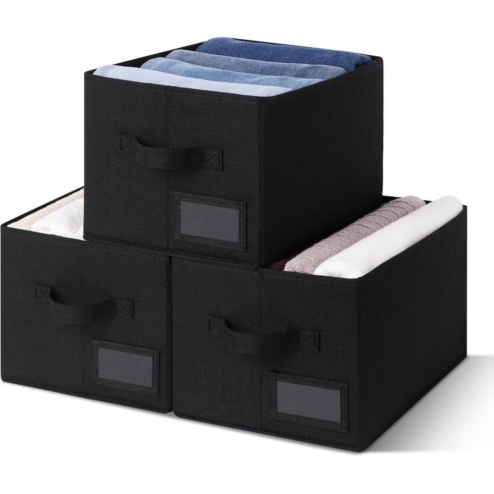 image:imageGRANNY SAYS Closet Storage Bins Storage Baskets for Closet Fabric Bins for Clothes Closet Organizer Bins Gray Medium 3PackBlack