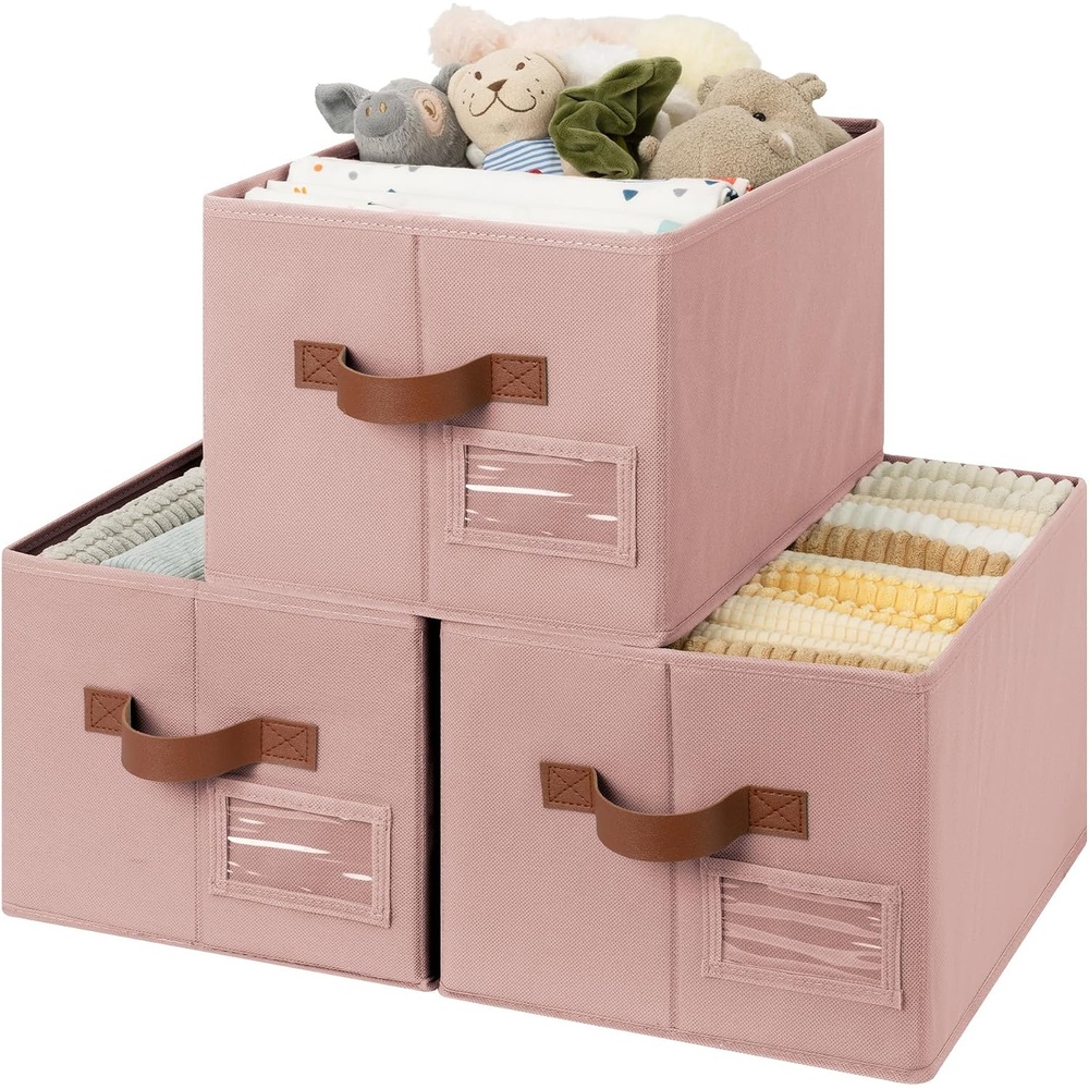 image:imageGRANNY SAYS Closet Storage Bins Storage Baskets for Closet Fabric Bins for Clothes Closet Organizer Bins Gray Medium 3PackDusty Pink