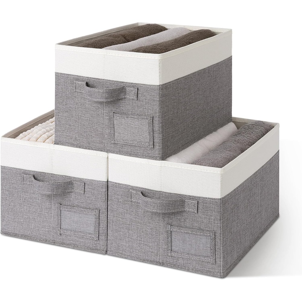 image:imageGRANNY SAYS Closet Storage Bins Storage Baskets for Closet Fabric Bins for Clothes Closet Organizer Bins Gray Medium 3PackWhiteGray
