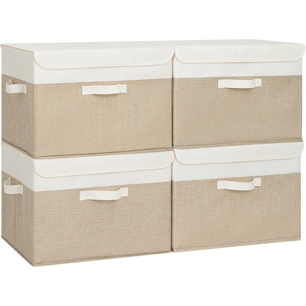 image:imageGRANNY SAYS Closet Storage Bins Storage Boxes with Lids Clothes Organizing Bins Lidded Baskets for Toys Clothing Gray Extra Large 2PackBrownWhite