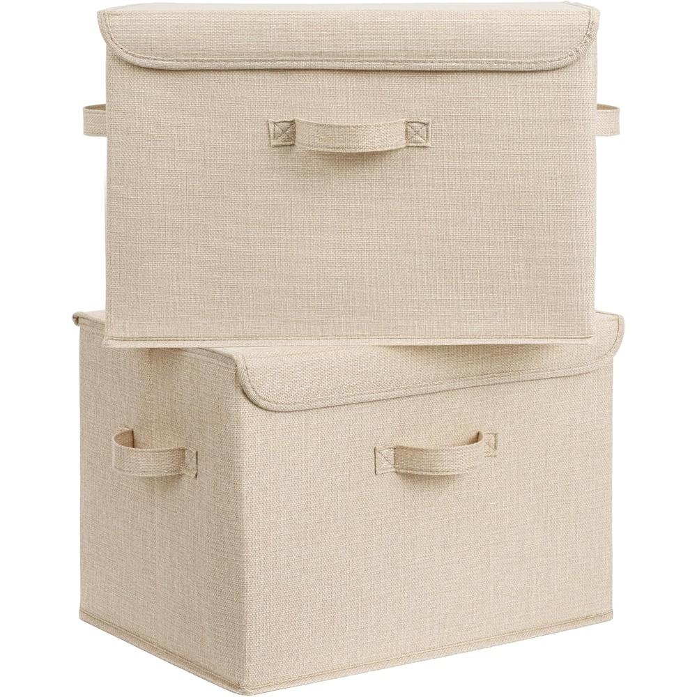 image:imageGRANNY SAYS Closet Storage Bins Storage Boxes with Lids Clothes Organizing Bins Lidded Baskets for Toys Clothing Gray Extra Large 2PackKhaki