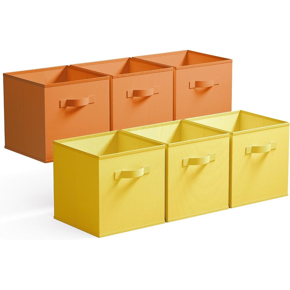 image:imageGRANNY SAYS Cube Storage Bins 11 Inch 6 Pack Storage Cube Organizer Foldable Fabric Storage Boxes with Handle Decorative Clothing Storage Baskets for Shelves Closet Pink3 Yellow 3 Orange