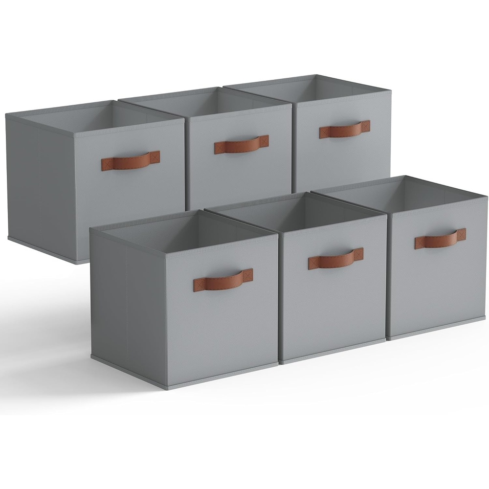 image:imageGRANNY SAYS Cube Storage Bins 11 Inch 6 Pack Storage Cube Organizer Foldable Fabric Storage Boxes with Handle Decorative Clothing Storage Baskets for Shelves Closet PinkGrey