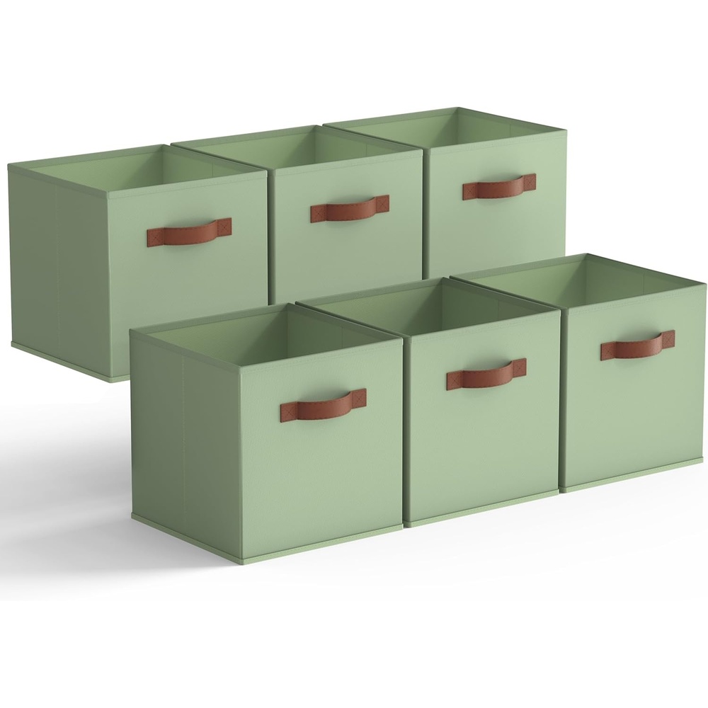 image:imageGRANNY SAYS Cube Storage Bins 11 Inch 6 Pack Storage Cube Organizer Foldable Fabric Storage Boxes with Handle Decorative Clothing Storage Baskets for Shelves Closet PinkGreen