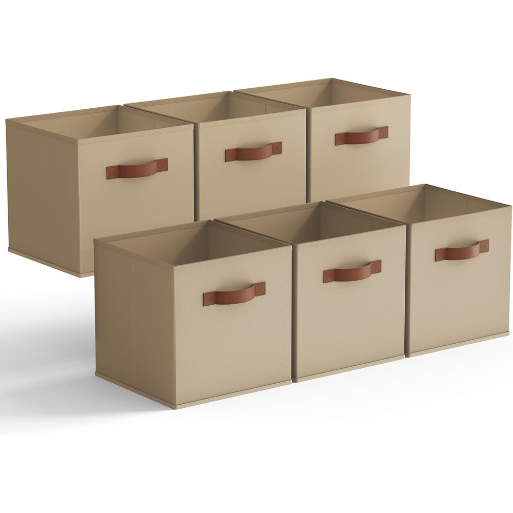 image:imageGRANNY SAYS Cube Storage Bins 11 Inch 6 Pack Storage Cube Organizer Foldable Fabric Storage Boxes with Handle Decorative Clothing Storage Baskets for Shelves Closet PinkKhaki