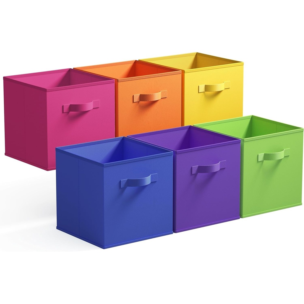 image:imageGRANNY SAYS Cube Storage Bins 11 Inch 6 Pack Storage Cube Organizer Foldable Fabric Storage Boxes with Handle Decorative Clothing Storage Baskets for Shelves Closet PinkRainbow