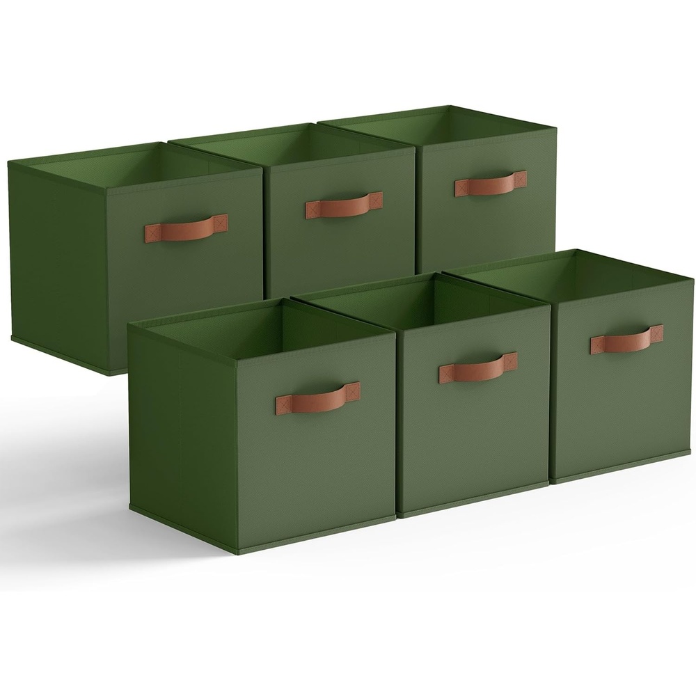 image:imageGRANNY SAYS Cube Storage Bins 11 Inch 6 Pack Storage Cube Organizer Foldable Fabric Storage Boxes with Handle Decorative Clothing Storage Baskets for Shelves Closet PinkOlive Green