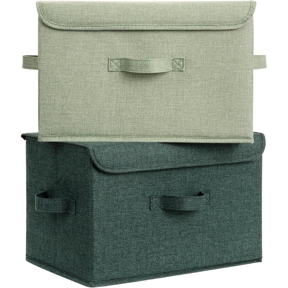 image:imageGRANNY SAYS Fabric Storage Boxes Memory Keepsake Box Large Storage Bins with Lids Closet Organizers Toy Box Storage Baskets for Shelves WhiteGray 2PackSage GreenDark Green