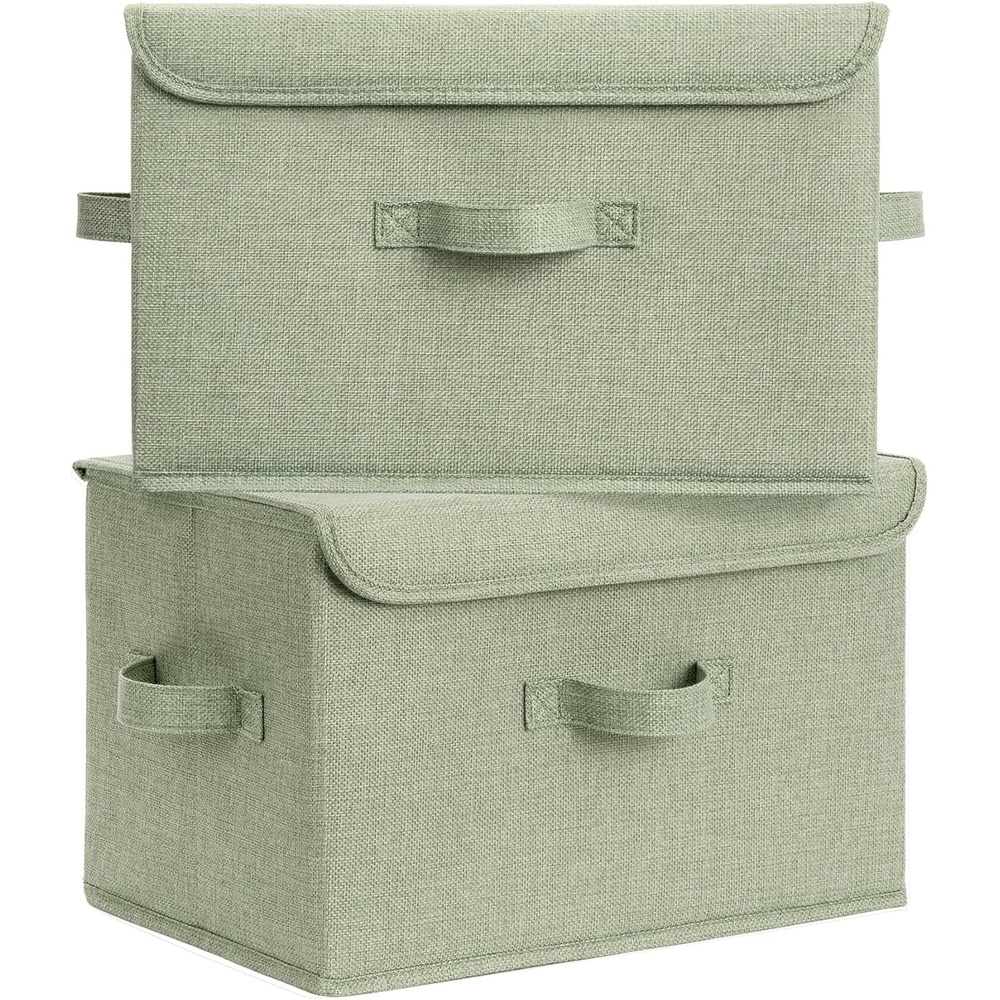image:imageGRANNY SAYS Fabric Storage Boxes Memory Keepsake Box Large Storage Bins with Lids Closet Organizers Toy Box Storage Baskets for Shelves WhiteGray 2PackSage Green