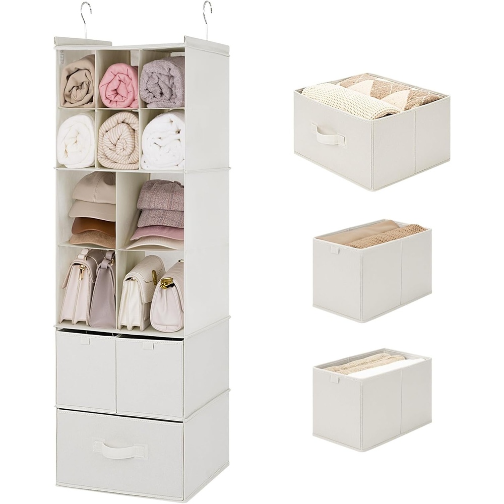 image:imageGRANNY SAYS Hanging Closet Organizer with Drawers 6 Shelf Dividers Closet Hanging Organizer Portable Foldable Hanging Shelves for Closet Dorm Room Bedroom Kids Room Beige6 Tier10 Cubiclesbeige