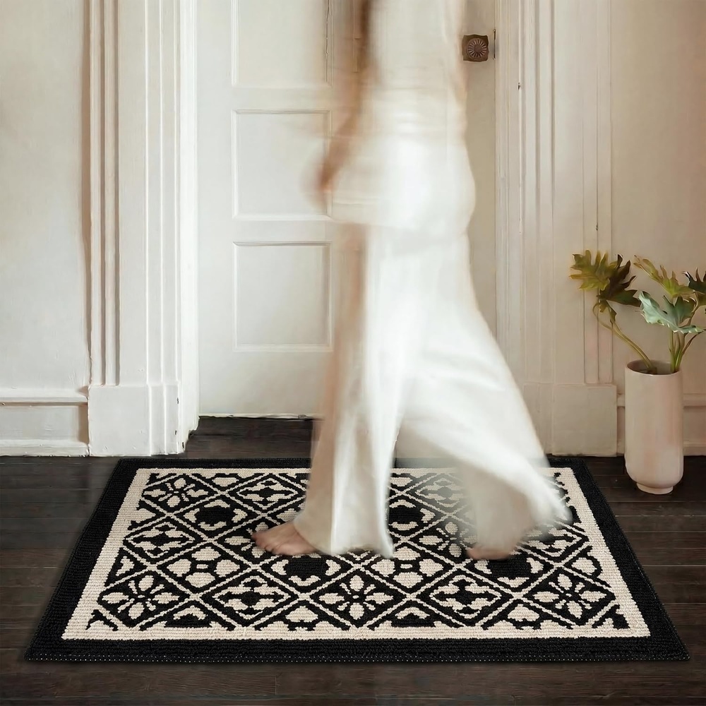 image:imageGRANNY SAYS Indoor Doormat 20 x 32 NonSlip Front Door Mats Outdoor Welcome Mat Washable Low Profile Indoor Door Mats for Entryway Floor Inside Back DoormatsBlackfloral Check