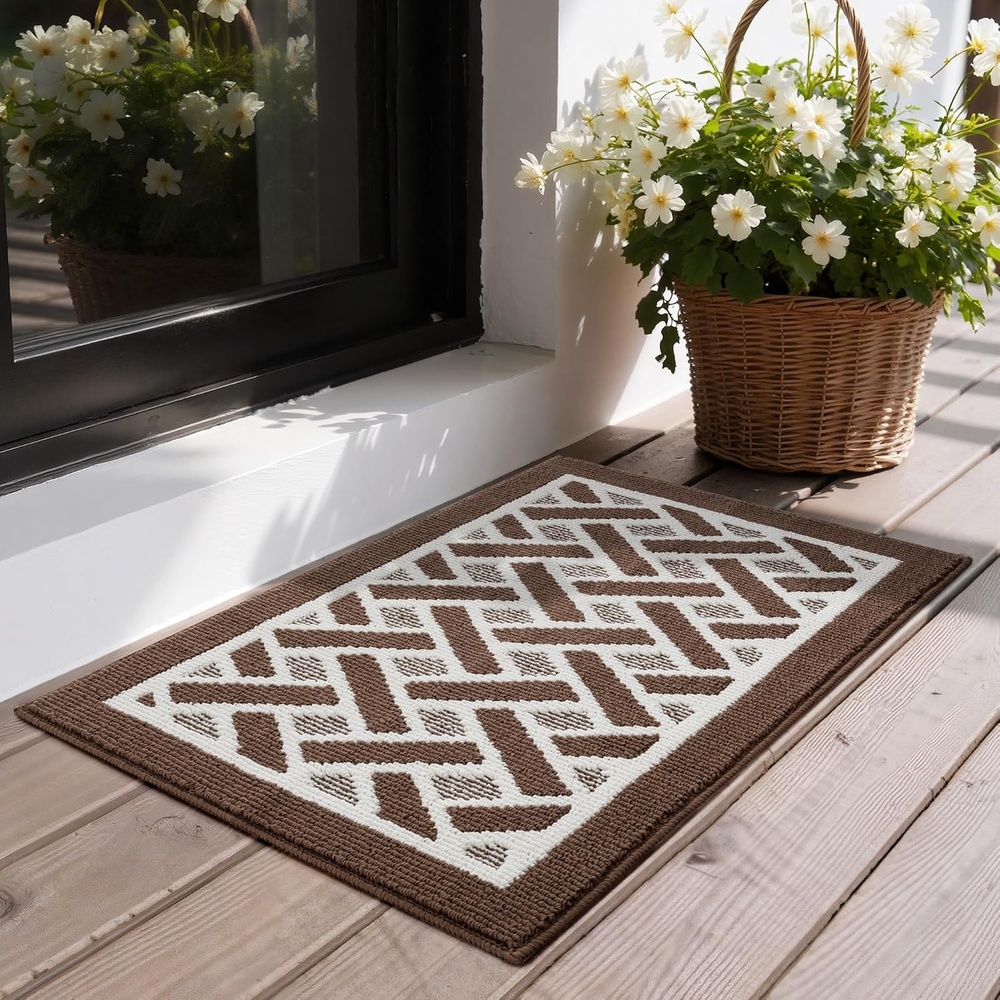 image:imageGRANNY SAYS Indoor Doormat 20 x 32 NonSlip Front Door Mats Outdoor Welcome Mat Washable Low Profile Indoor Door Mats for Entryway Floor Inside Back DoormatsBrown and White