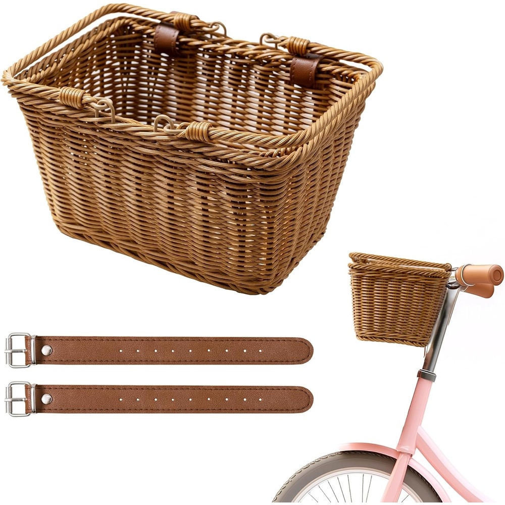 image:imageGRANNY SAYS Kids Bike Basket Front Bicycle Bike Baskets for Kids Small Wicker Bike Basket for Boys and Girls Small Wicker Basket for Bike 1PackBrown