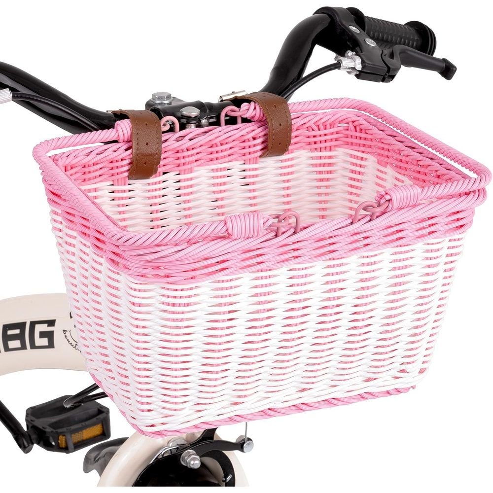 image:imageGRANNY SAYS Kids Bike Basket Front Bicycle Bike Baskets for Kids Small Wicker Bike Basket for Boys and Girls Small Wicker Basket for Bike 1PackPink White
