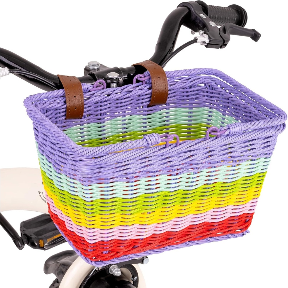 image:imageGRANNY SAYS Kids Bike Basket Front Bicycle Bike Baskets for Kids Small Wicker Bike Basket for Boys and Girls Small Wicker Basket for Bike 1PackRainbow