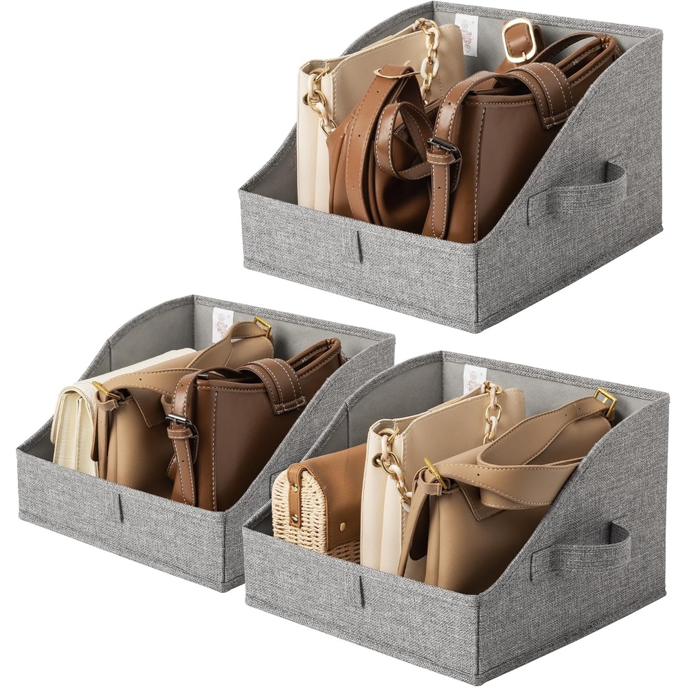 image:imageGRANNY SAYS Purse Organizer for Closet Trapezoid Storage Bins Closet Shelf Organizer Storage Baskets for Shelves Fabric Clothing Organizer Closet Organizers and Storage Gray 3PackDark Gray