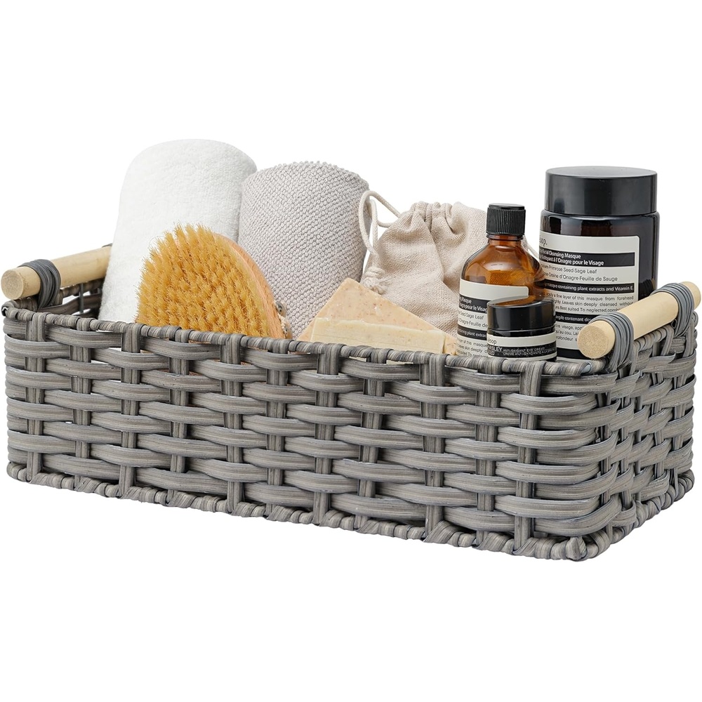 image:imageGRANNY SAYS Wicker Baskets for Storage Wicker Baskets for Shelves Waterproof Toilet Tank Topper Toilet Paper Basket for Back of Toilet Gray